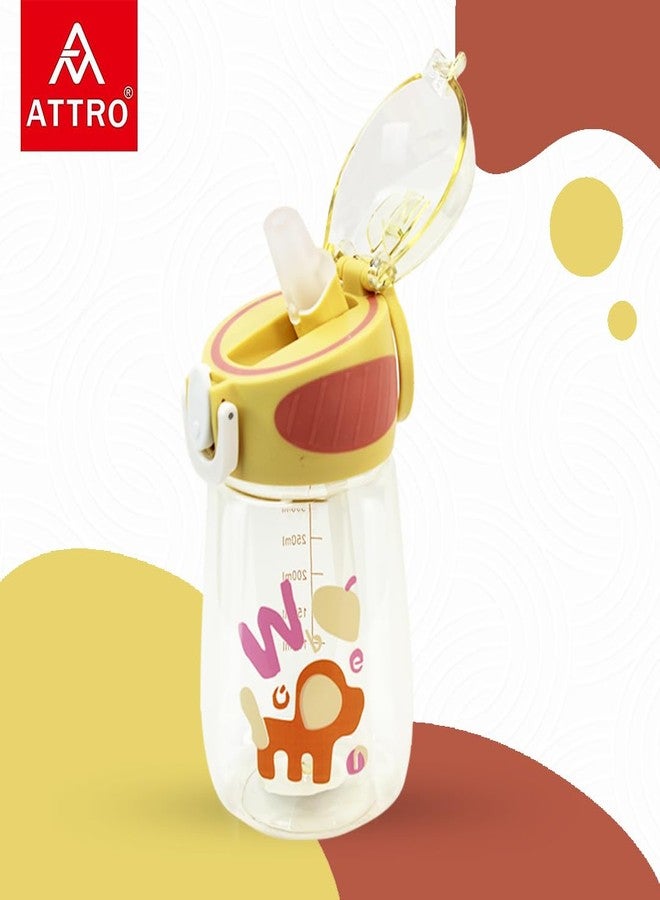 ATTRO Sippy Kids 400Ml Plastic Water Bottle with Fliptop Lid & Straw Kids Bottle Ml Mention for Daily Water Intake BPA Free, Leakproof - Yellow - Image 4